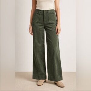 NWT Vineyard Vines High Rise Corduroy Wide Leg Pants Green Olive Forest Size 25